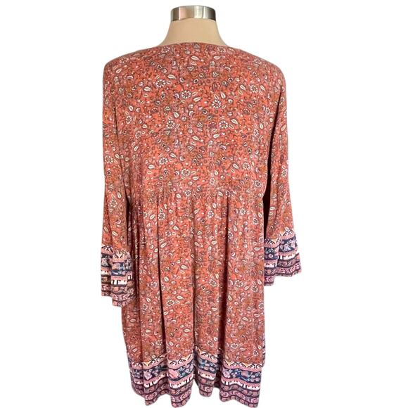 Artesia Rust Blue Boho Tunic / Mini Dress Size XXL Peasant Fall Casual Festival - Picture 6 of 10